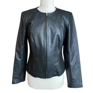 Newport News black Leather front zip moto jacket medium